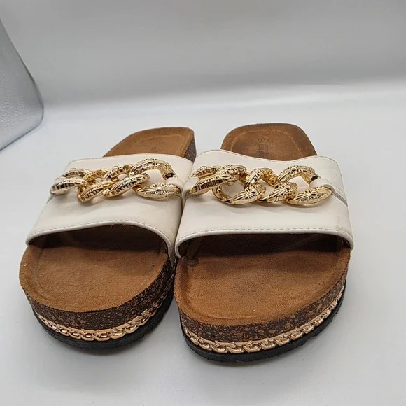 Alexis Bendel‎ White Chain Detail Slide Sandals Comfort Size 11 - Picture 2 of 9